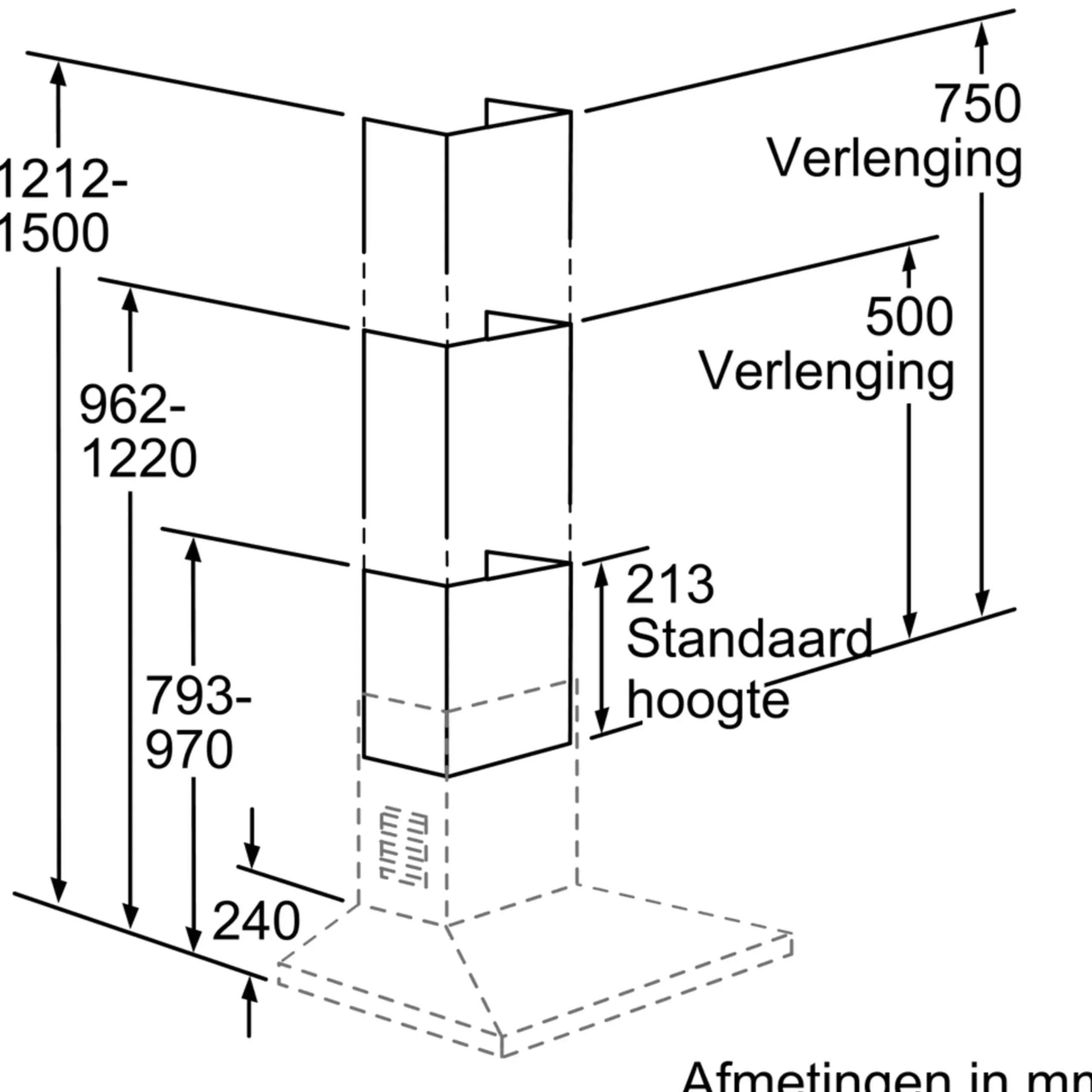 DHZ1224 Schachtverlenging 500 mm Roestvrij staal