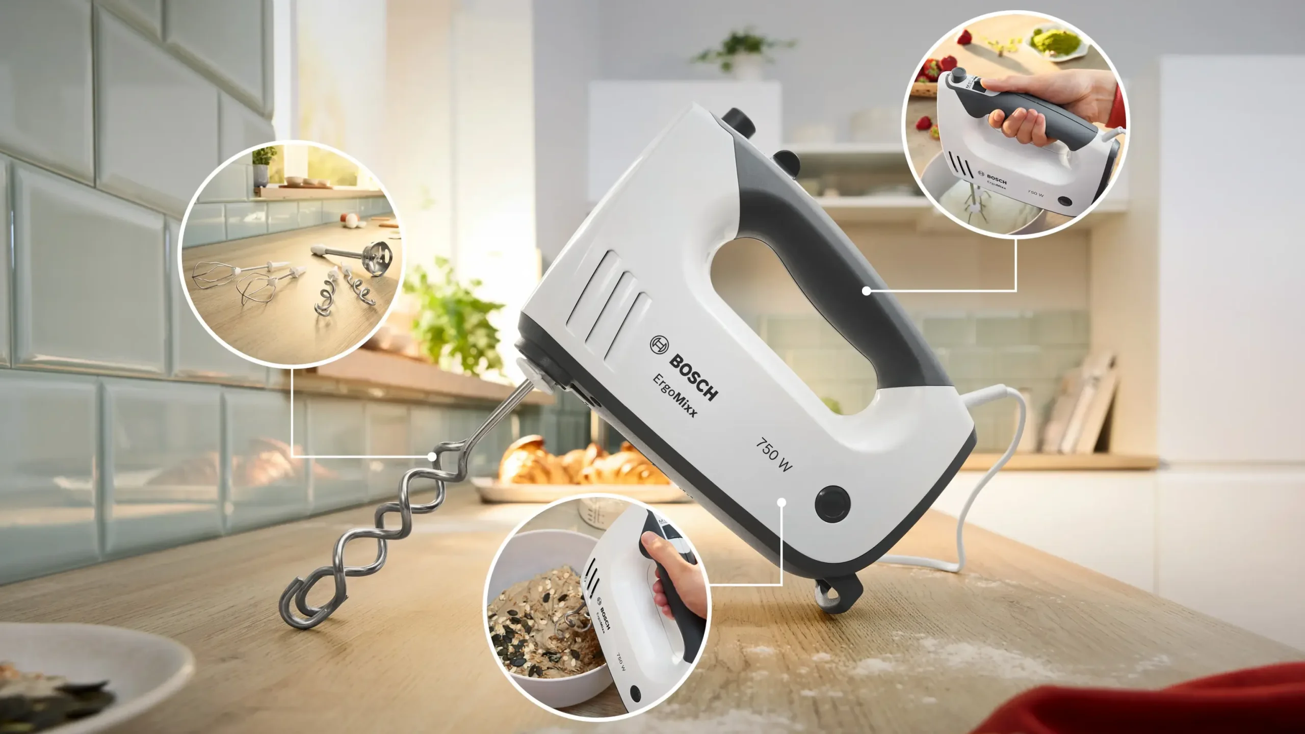 MFQ37470 Handmixer ErgoMixx 750 W Wit, Grijs