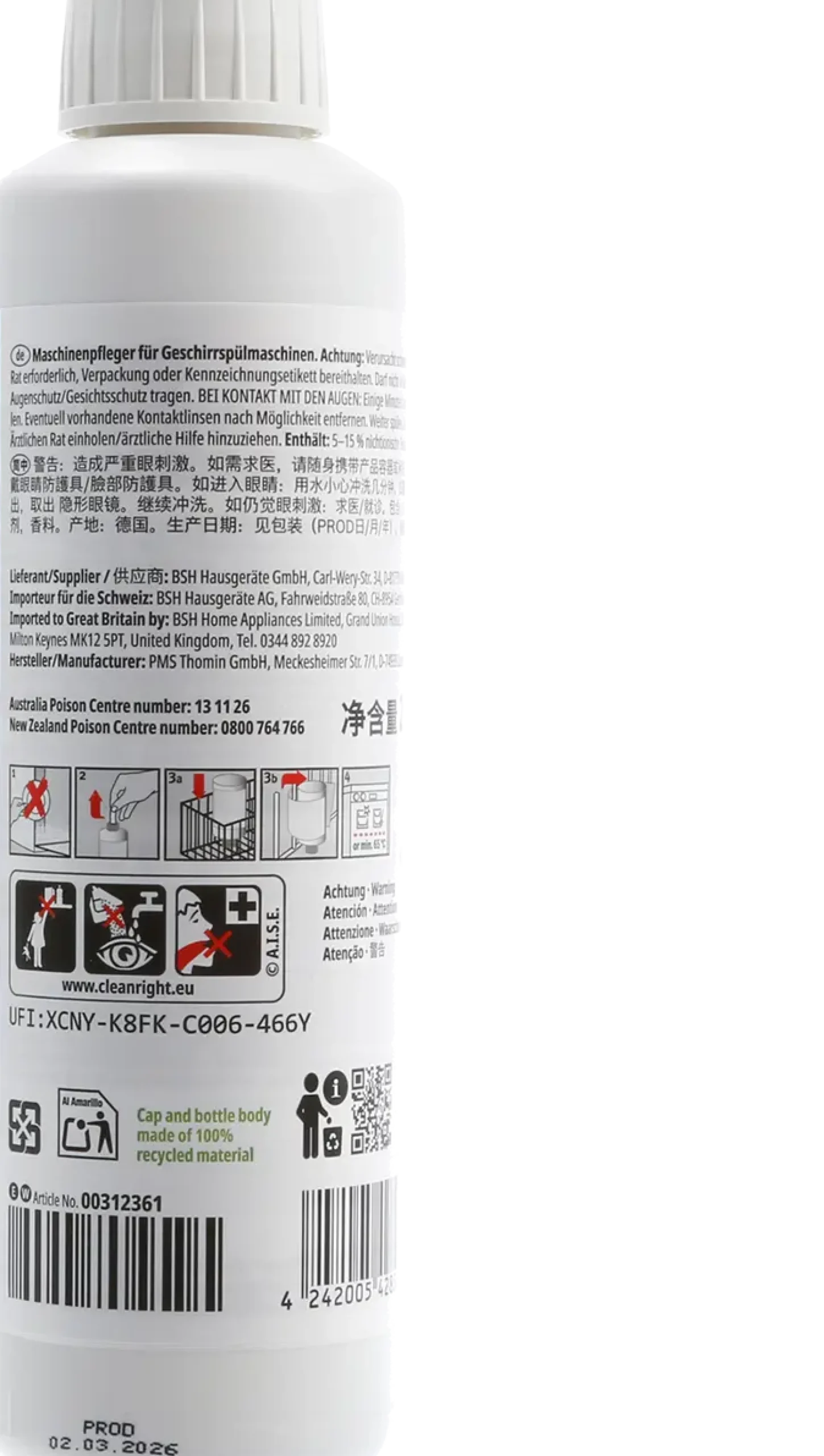 00312361 Onderhoudsmiddel voor vaatwassers - 250 ml