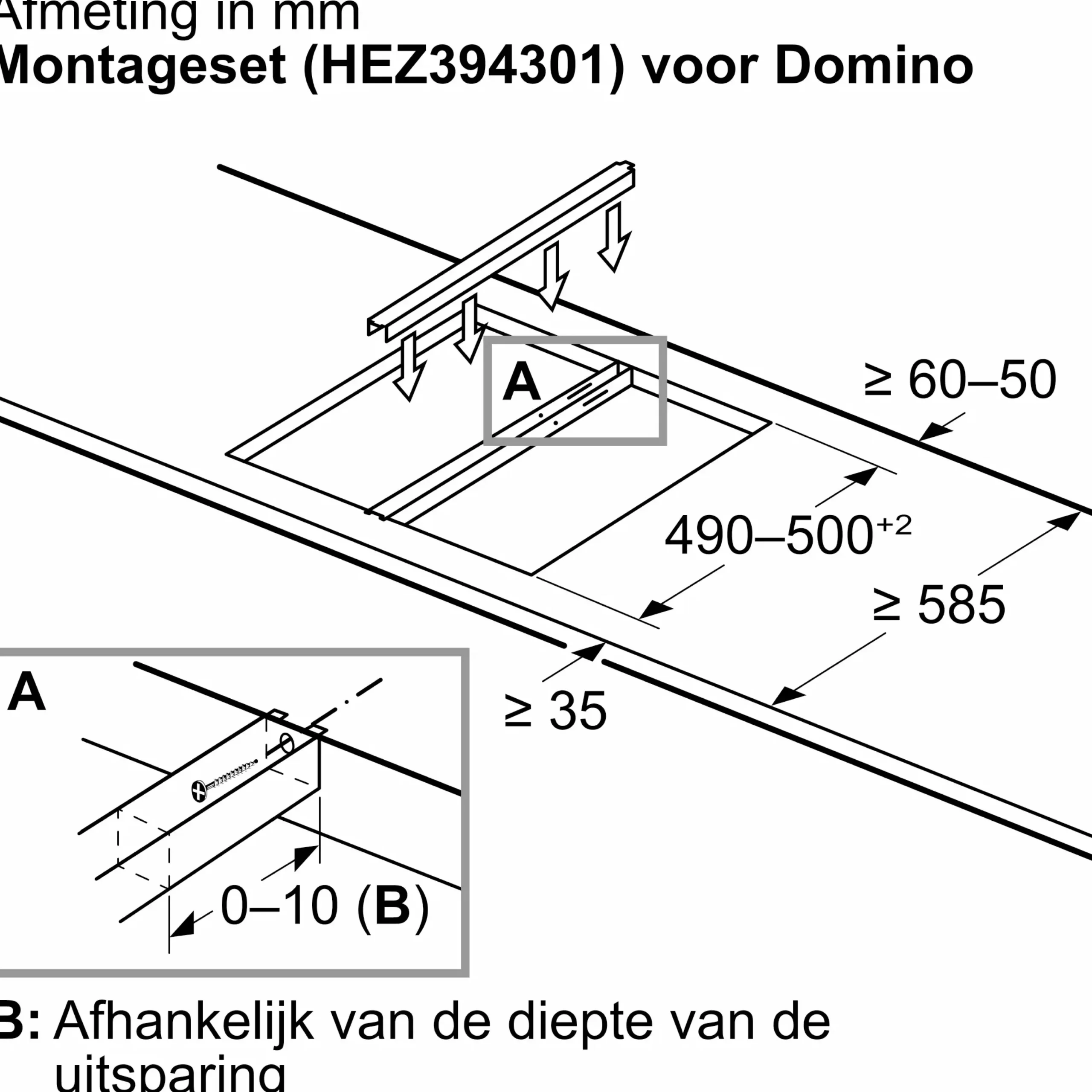 Serie 6 Domino kookplaat, inductie 30 cm opbouwmontage met rand