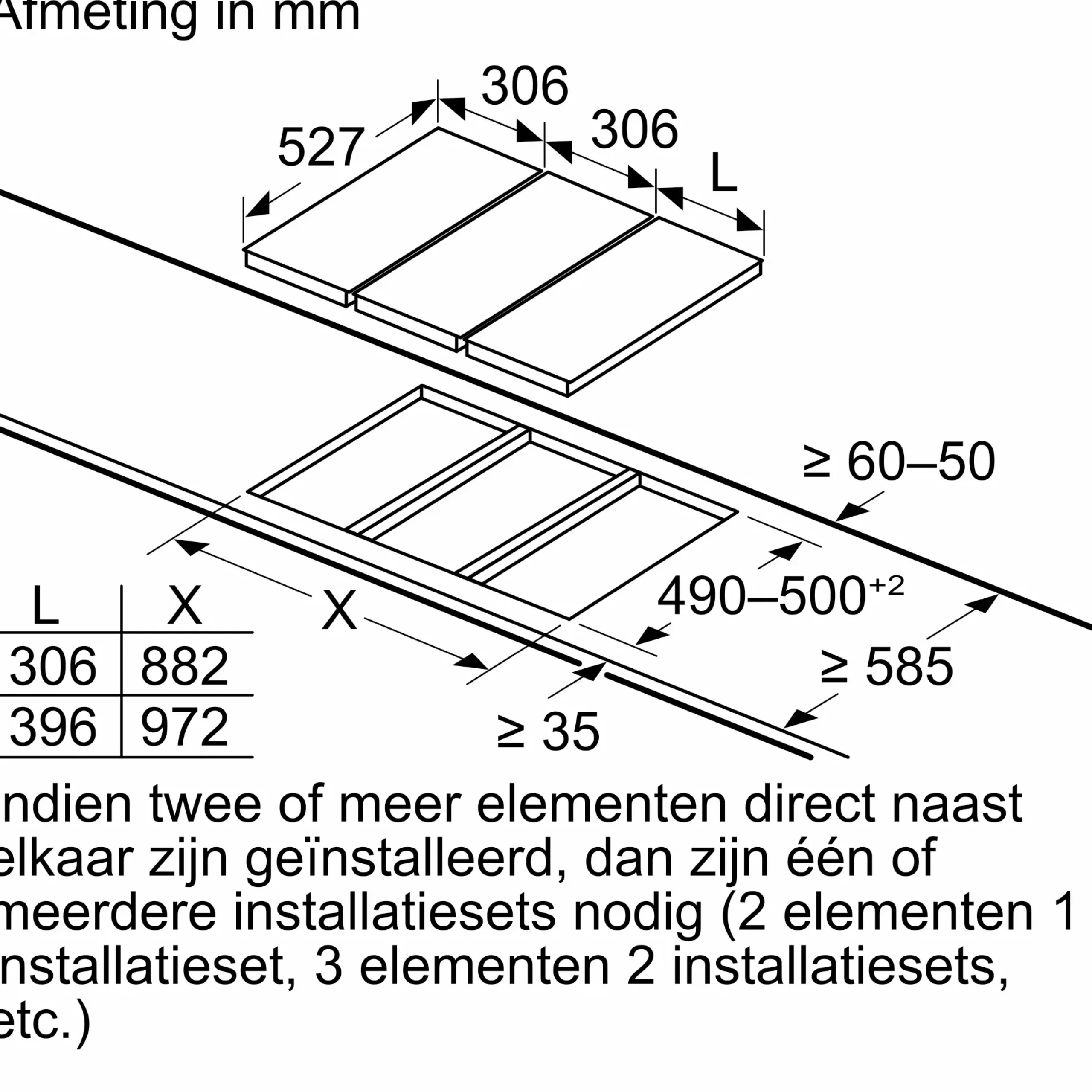 Serie 6 Domino kookplaat, inductie 30 cm opbouwmontage met rand