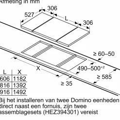 Serie 6 Domino kookplaat, inductie 30 cm opbouwmontage met rand