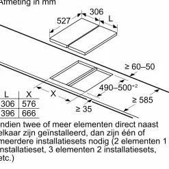 Serie 6 Domino kookplaat, inductie 30 cm opbouwmontage met rand