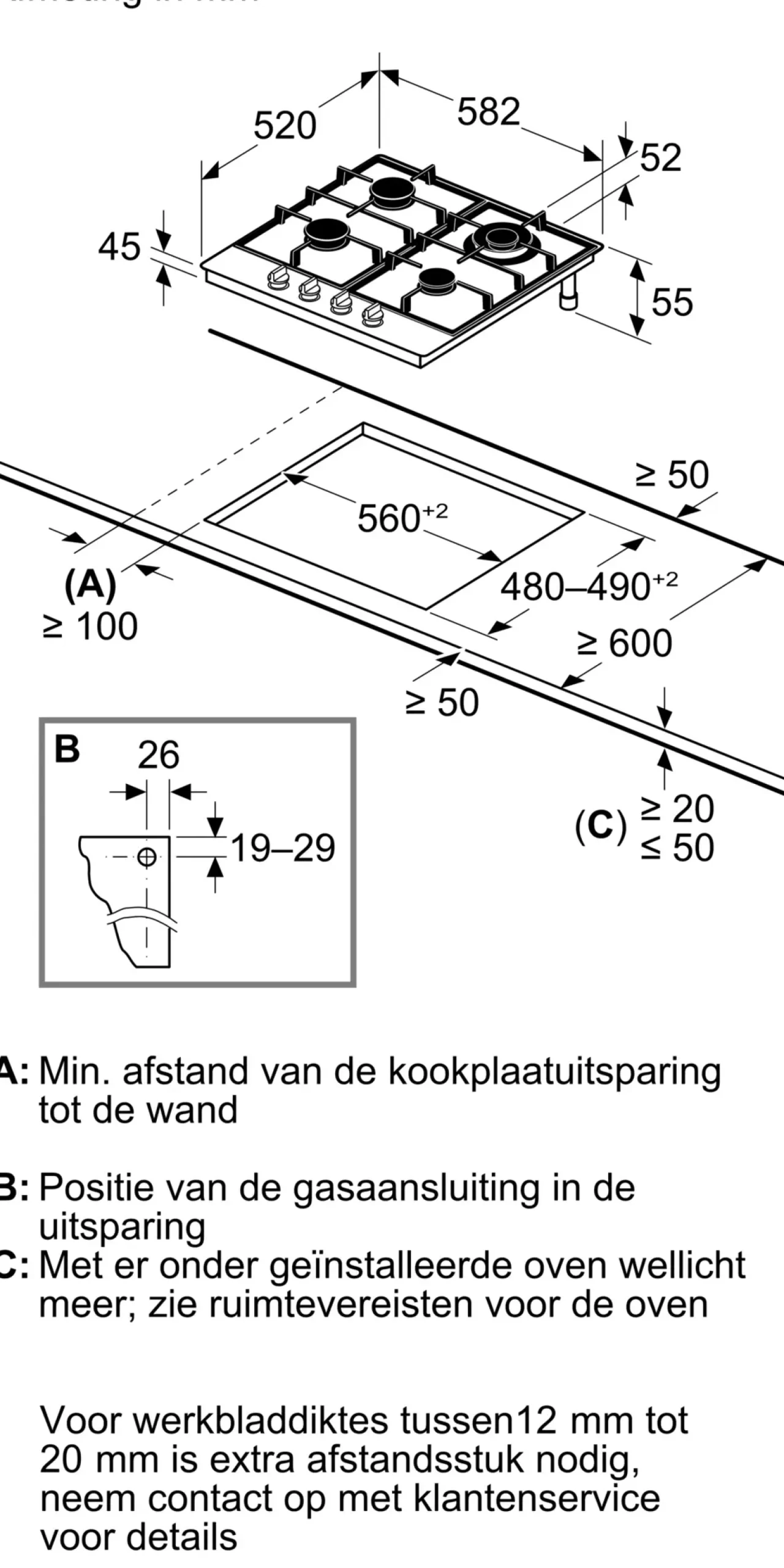 Serie 4 Gaskookplaat 60 cm Inox