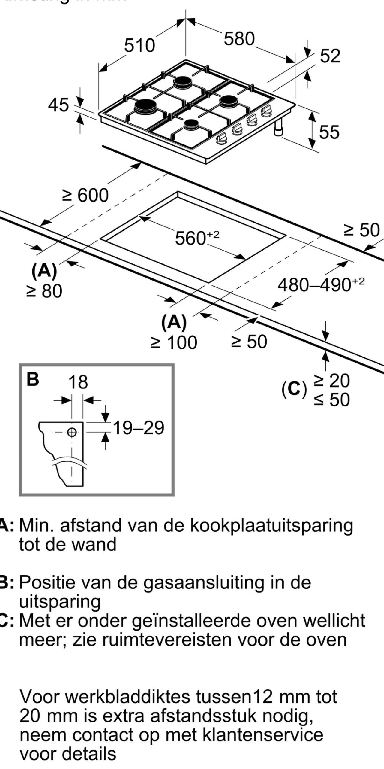 Serie 2 Gaskookplaat Inox