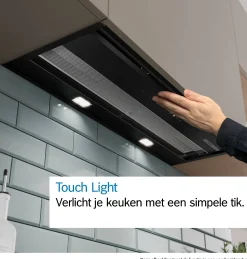 Serie 8 Geïntegreerde blokdesign schouwkap 90 cm zwart glas, Matzwart