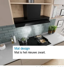 Serie 8 Geïntegreerde blokdesign schouwkap 90 cm zwart glas, Matzwart