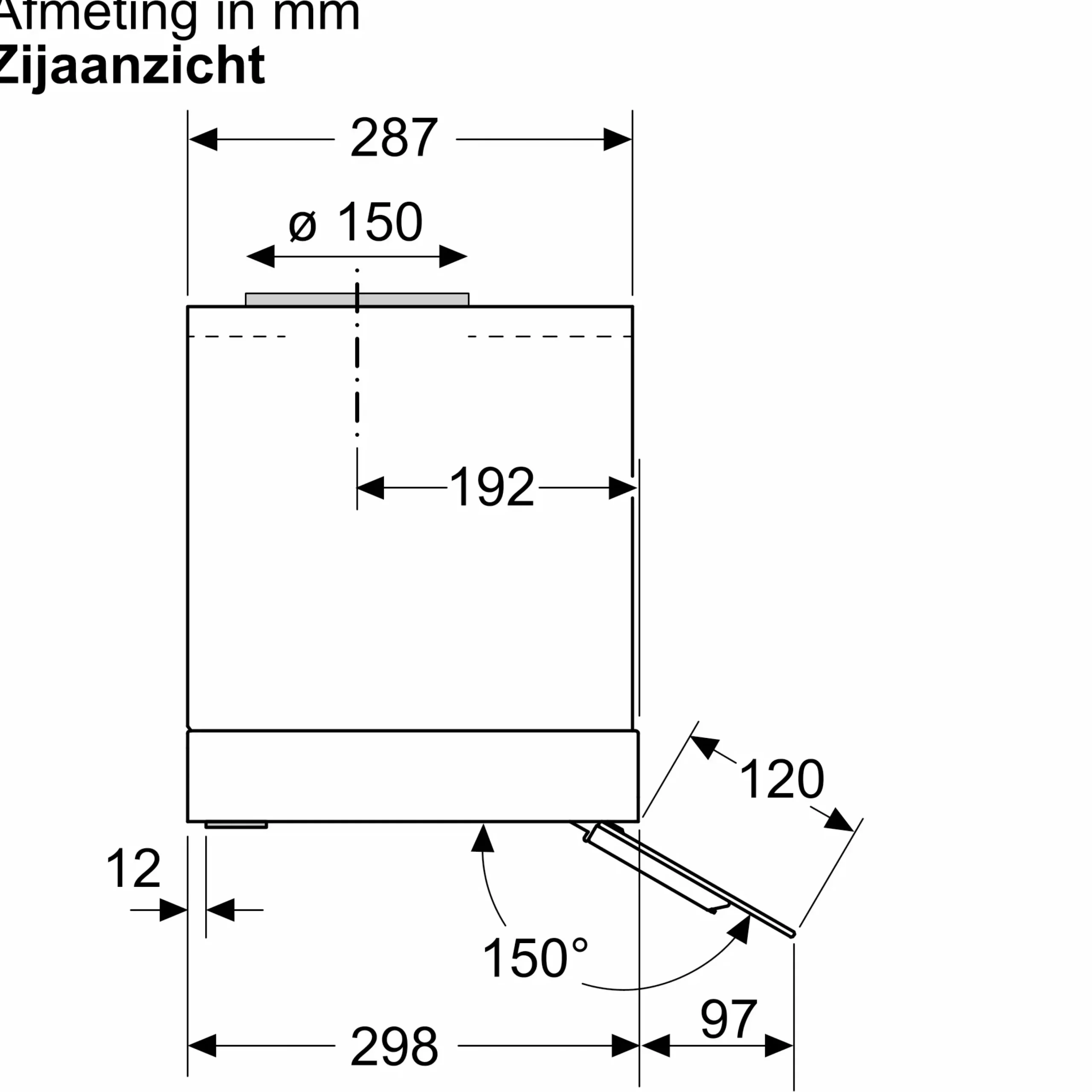 Serie 8 Geïntegreerde blokdesign schouwkap 90 cm zwart glas, Matzwart