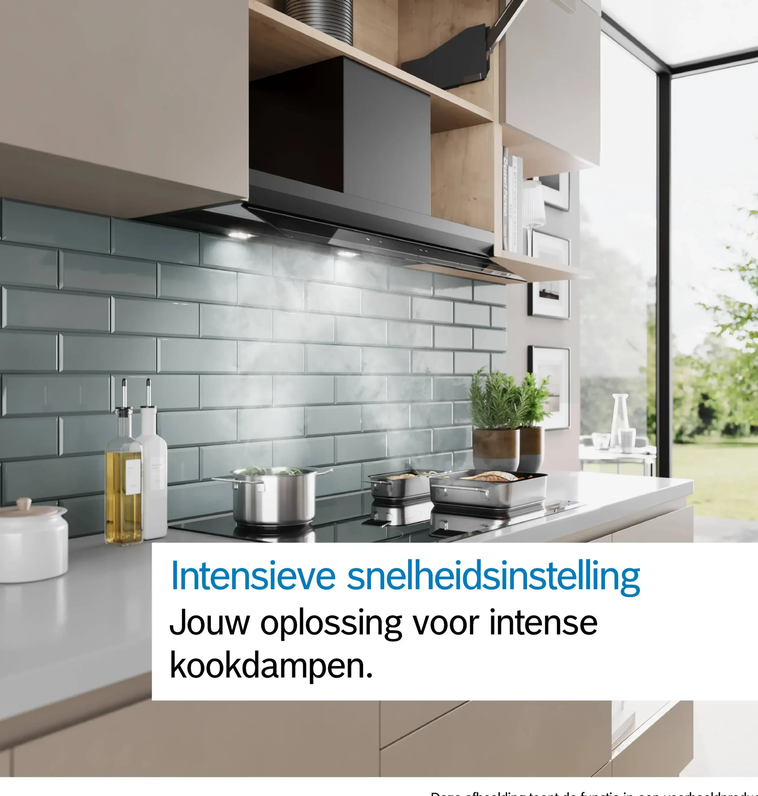 Serie 6 Geïntegreerde blokdesign schouwkap 90 cm zwart glas, Matzwart