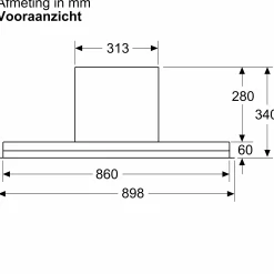 Serie 6 Geïntegreerde blokdesign schouwkap 90 cm zwart glas, Matzwart
