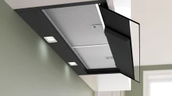 Serie 6 Geïntegreerde blokdesign schouwkap 90 cm zwart glas, Matzwart
