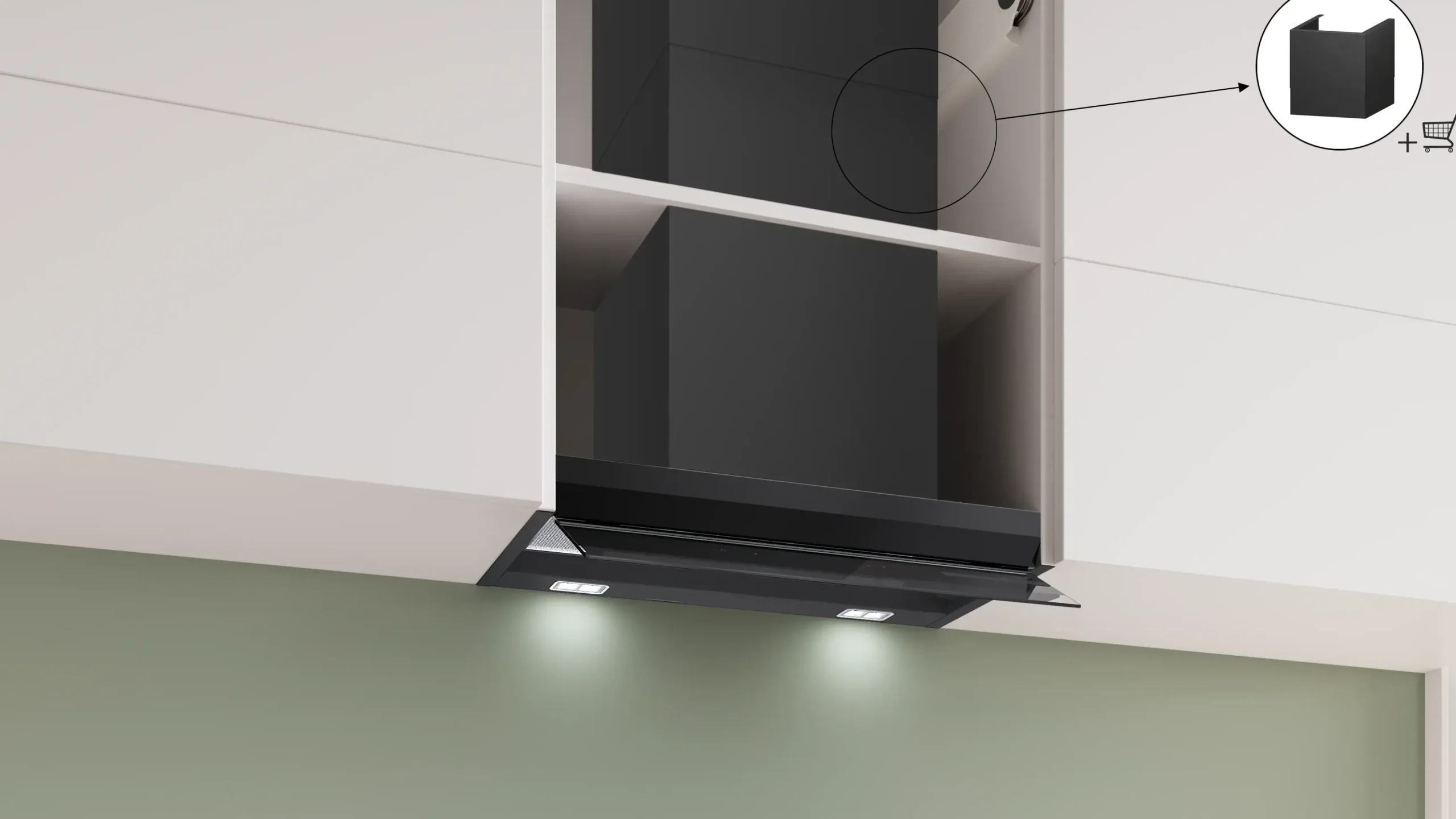 Serie 6 Geïntegreerde blokdesign schouwkap 60 cm zwart glas, Matzwart