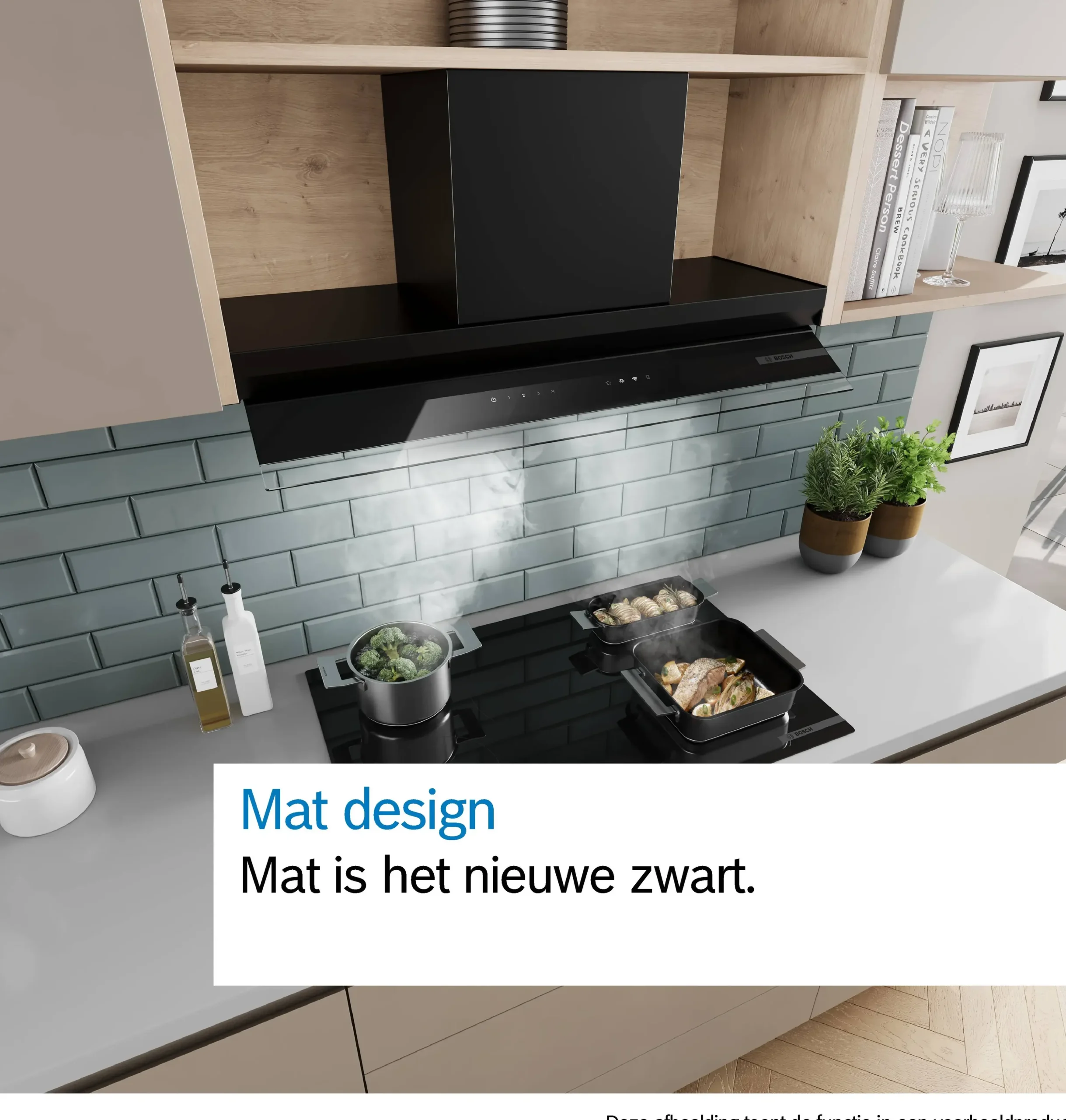 Serie 6 Geïntegreerde blokdesign schouwkap 60 cm zwart glas, Matzwart