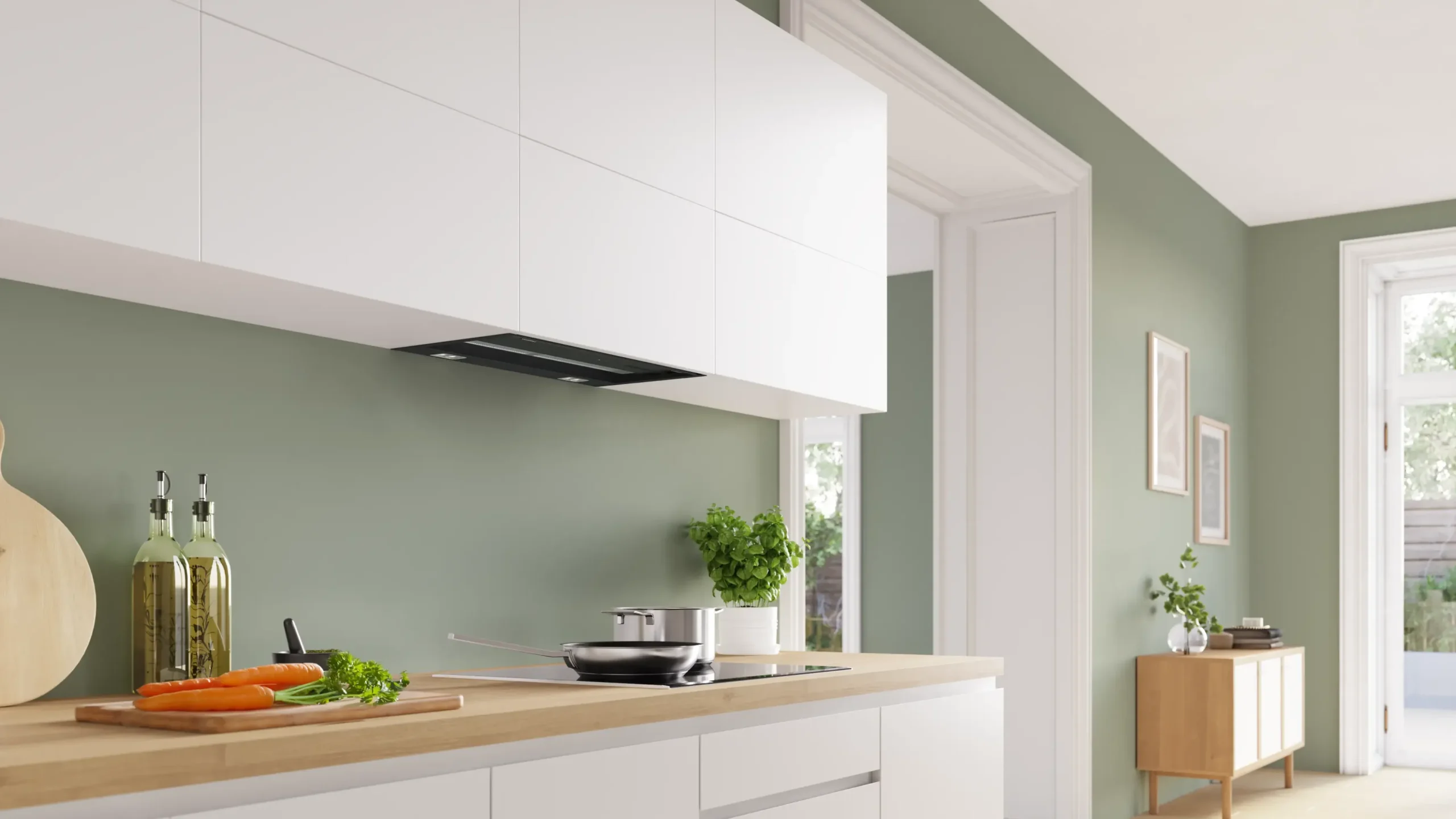 Serie 6 Geïntegreerde blokdesign schouwkap 60 cm zwart glas, Matzwart