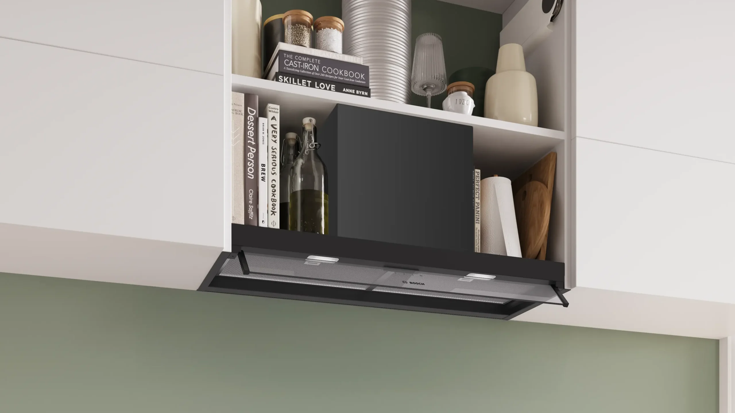 Serie 4 Geïntegreerde blokdesign schouwkap 80 cm helder glas, Matzwart