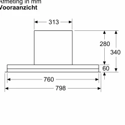 Serie 4 Geïntegreerde blokdesign schouwkap 80 cm helder glas, Matzwart