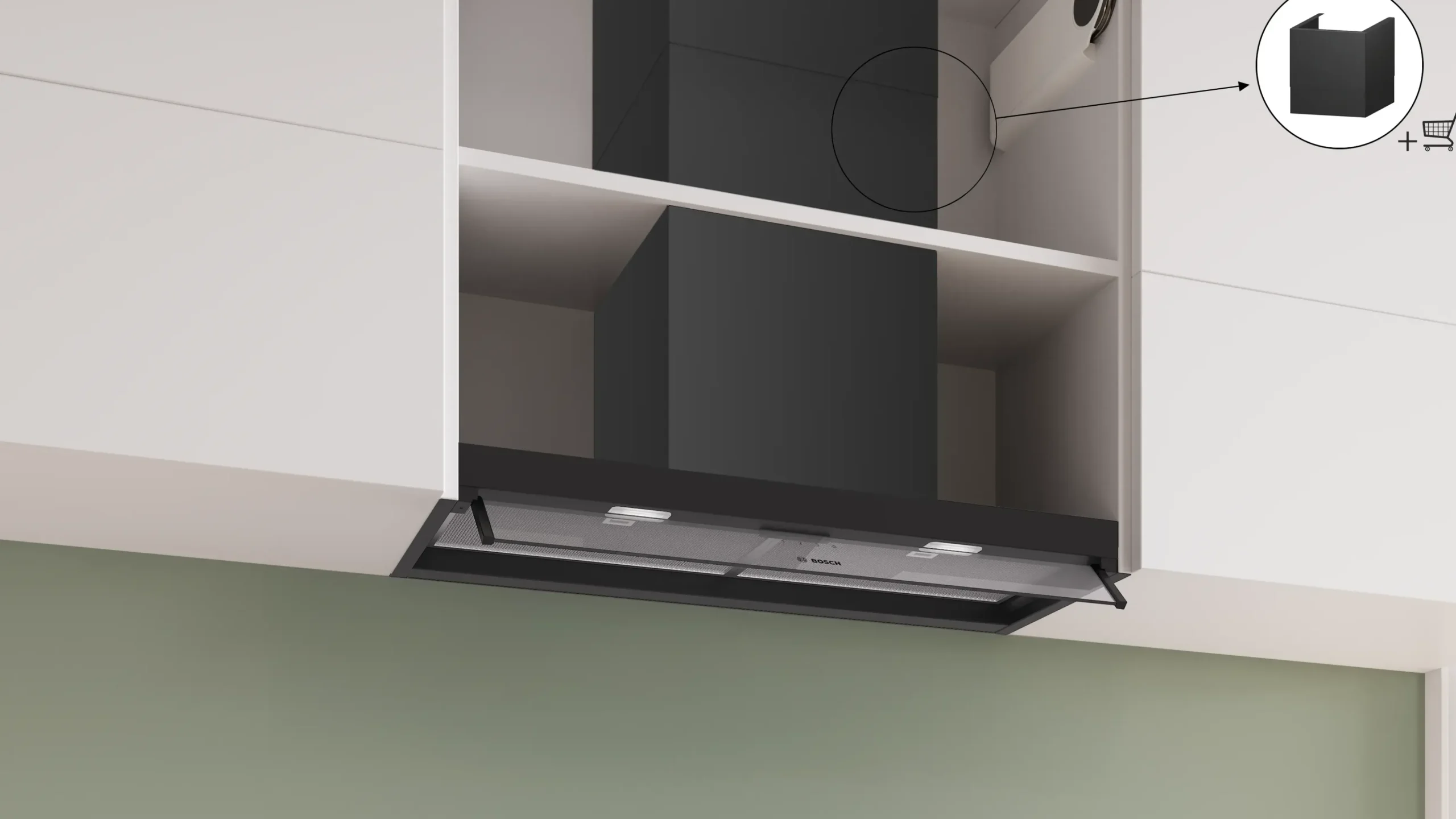 Serie 4 Geïntegreerde blokdesign schouwkap 80 cm helder glas, Matzwart