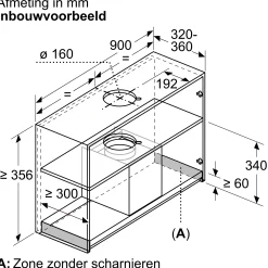 Serie 2 Geïntegreerde blokdesign schouwkap 90 cm Matzwart