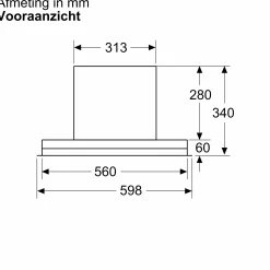 Serie 6 Geïntegreerde blokdesign schouwkap 60 cm zwart glas, Matzwart