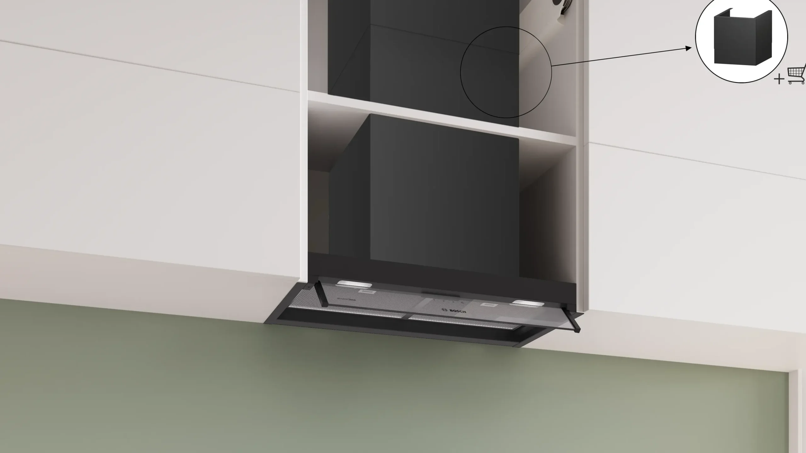 Serie 4 Geïntegreerde blokdesign schouwkap 60 cm helder glas, Matzwart