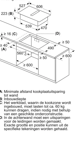 Serie 6 Inductiekookplaat met afzuiging 60 cm opbouwmontage met rand