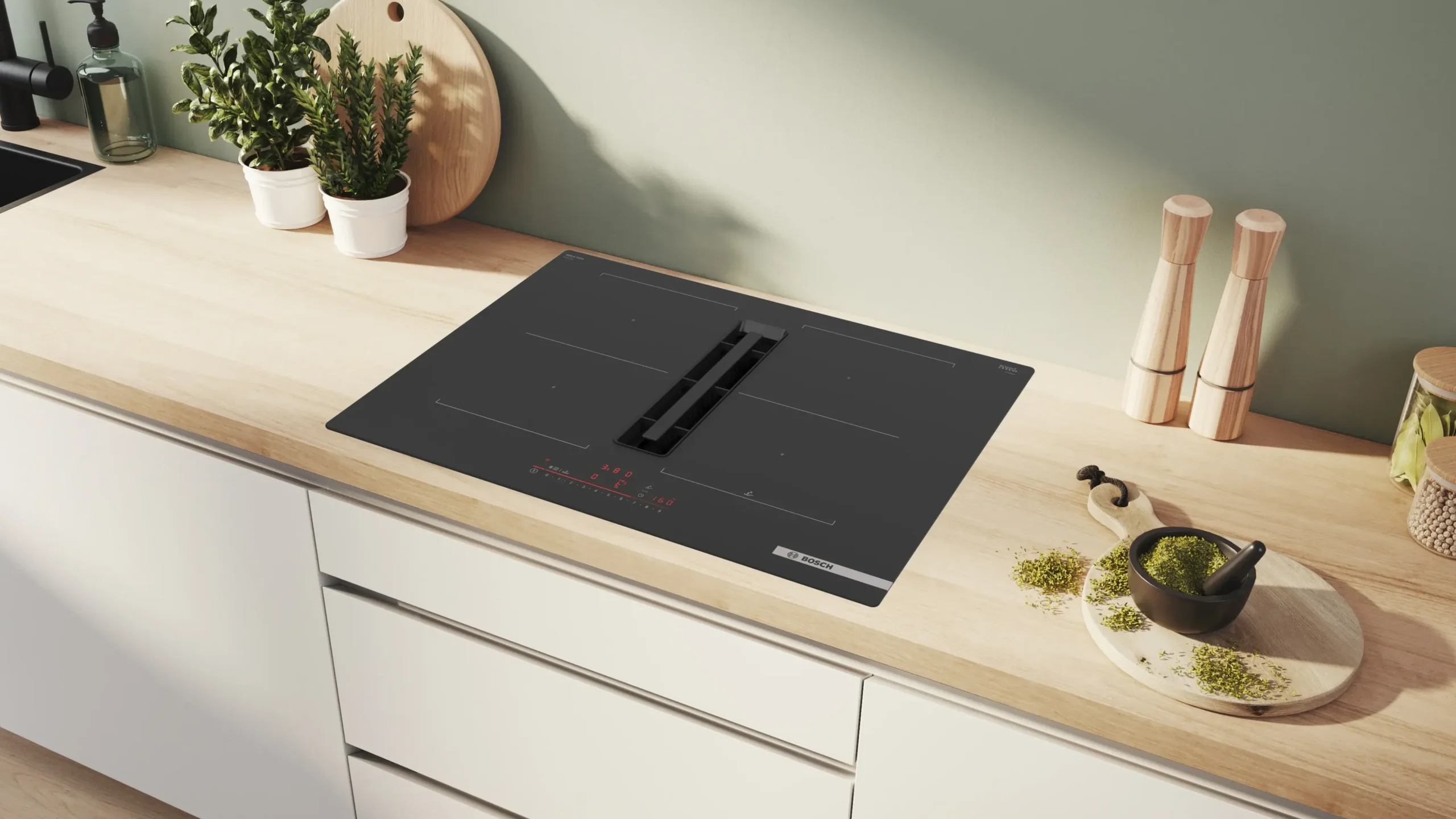 Serie 6 Inductiekookplaat met afzuiging 70 cm opbouwmontage zonder rand