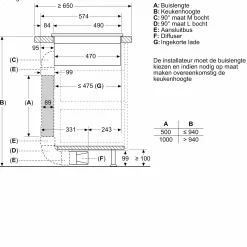 Serie 4 Inductiekookplaat met afzuiging 60 cm opbouwmontage zonder rand