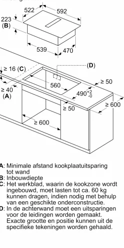 Serie 4 Inductiekookplaat met afzuiging 60 cm opbouwmontage zonder rand