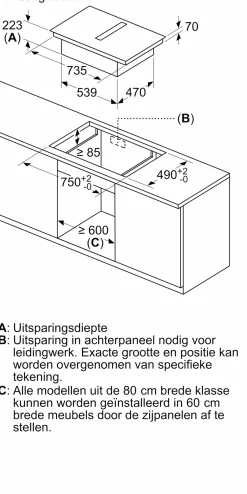 Serie 4 Inductiekookplaat met afzuiging 80 cm