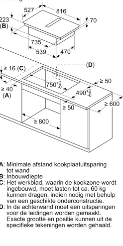Serie 8 Inductiekookplaat met afzuiging 80 cm opbouwmontage met rand