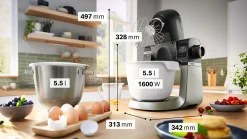 Serie 6 Keukenmachine met weegschaal en timer 1600 W Zwart, RVS