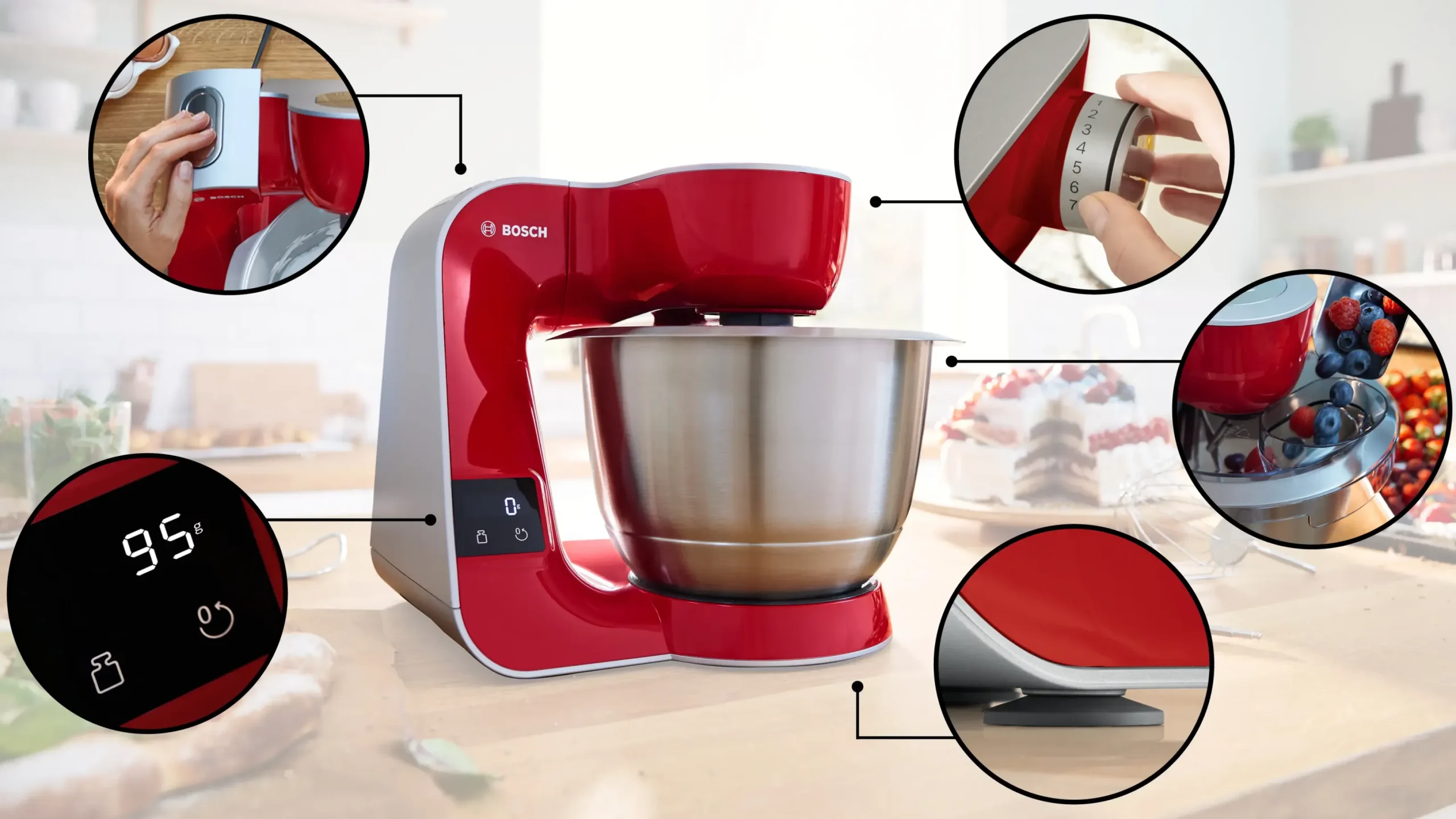 Serie 4 Keukenmachine met weegschaal en timer MUM 5 1000 W Rood, Zilver