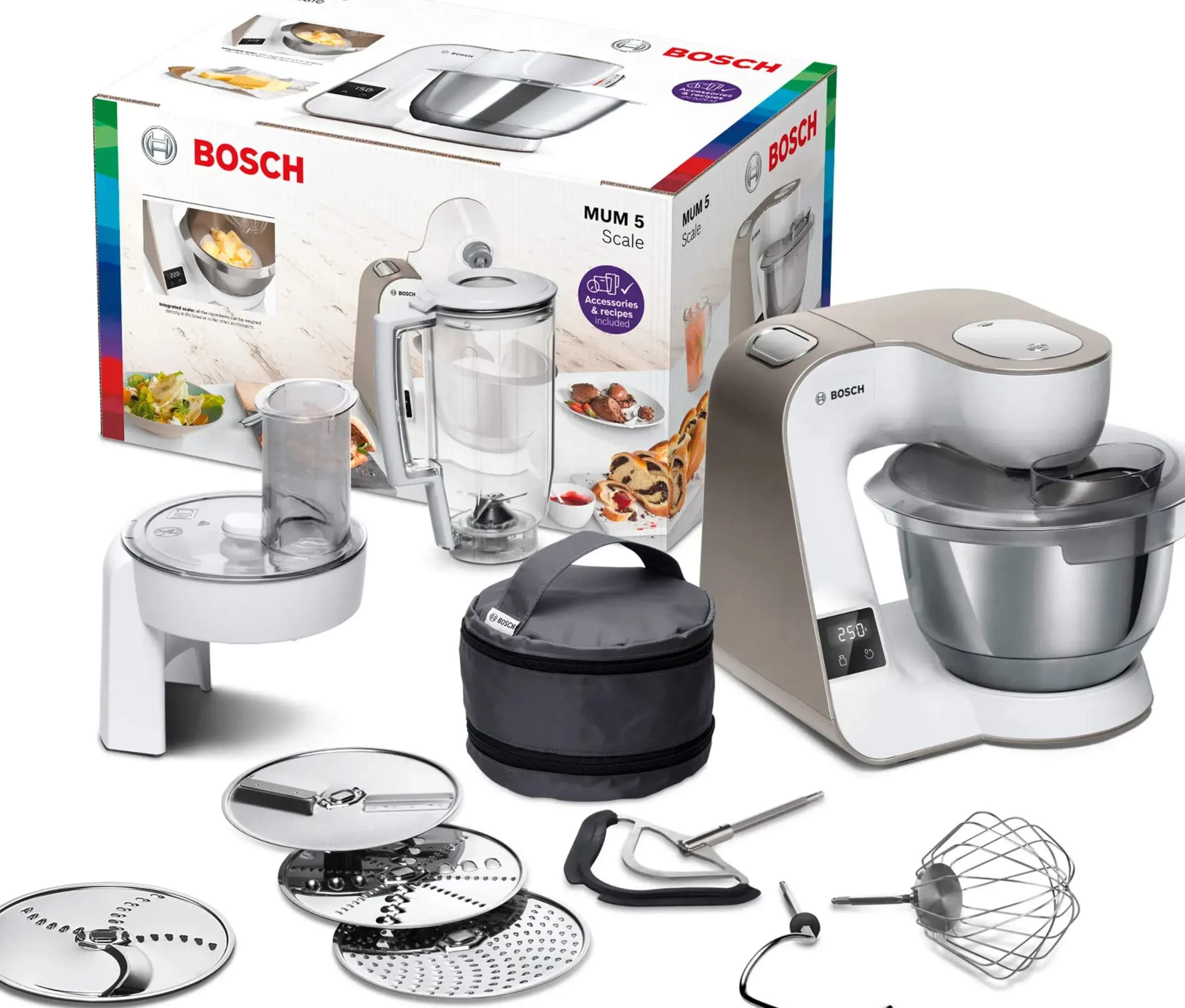 Serie 4 Keukenmachine met weegschaal en timer MUM 5 1000 W Wit, Champagne