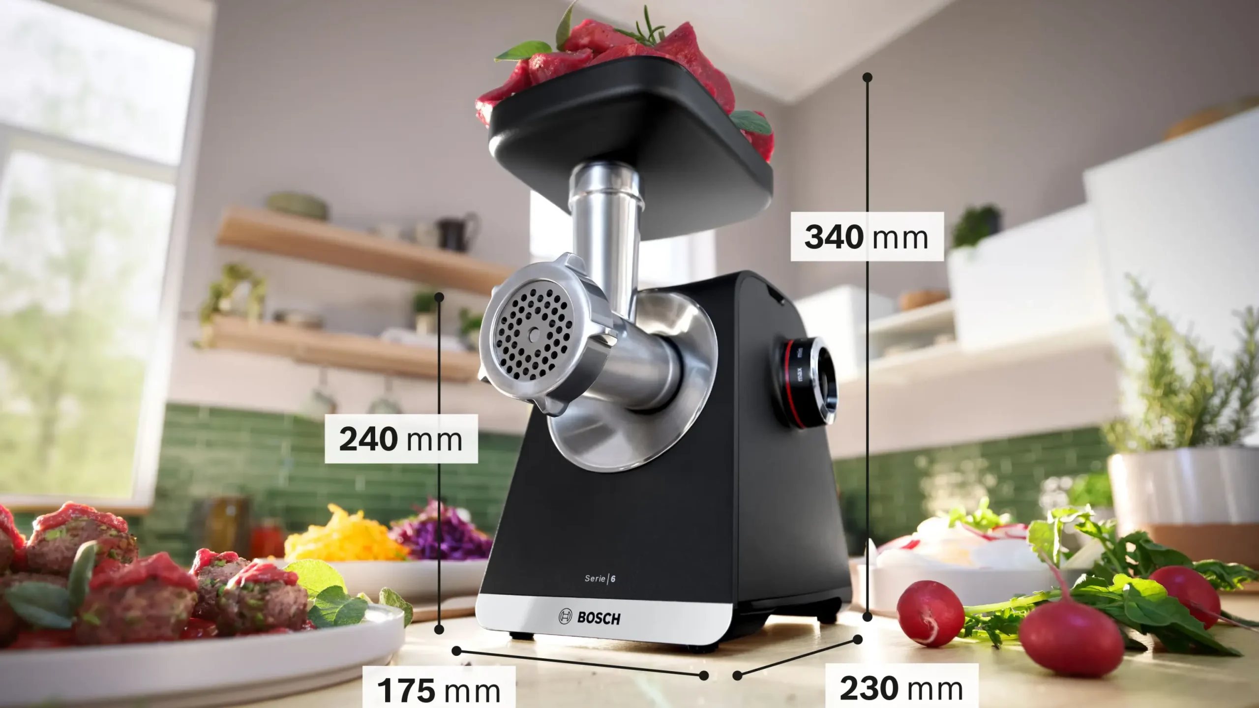 Serie 6 Vleesmolen MultiPower 2100 W Zwart, Metallic zilver