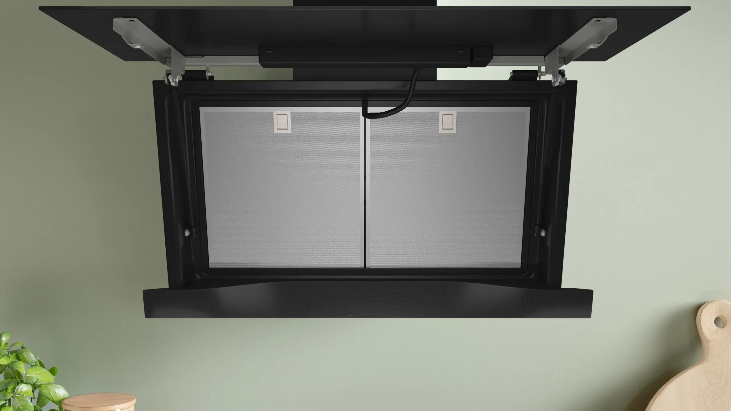 Serie 8 Wandschouwkap 90 cm zwart glas, Zwart