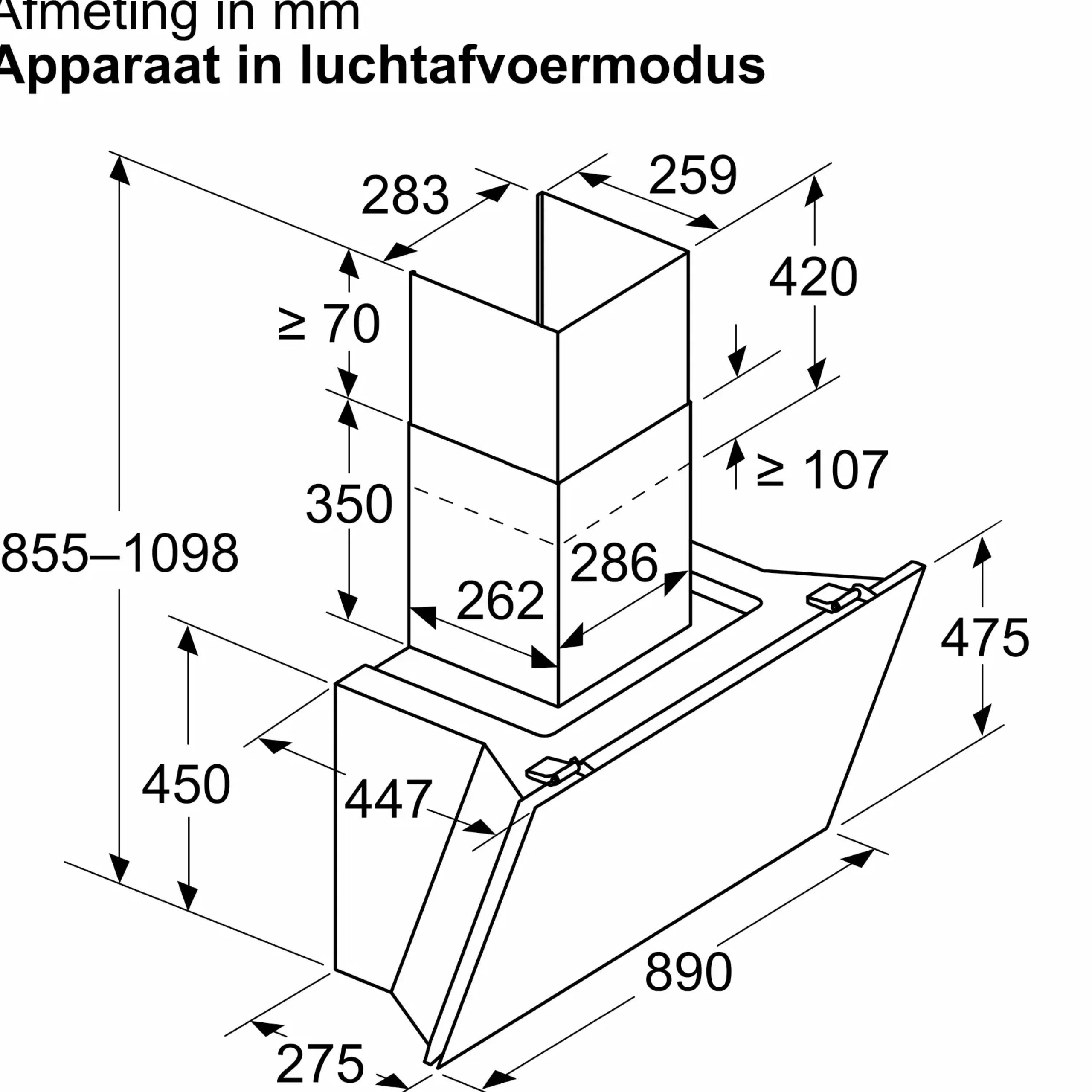 Serie 8 Wandschouwkap 90 cm zwart glas, Zwart