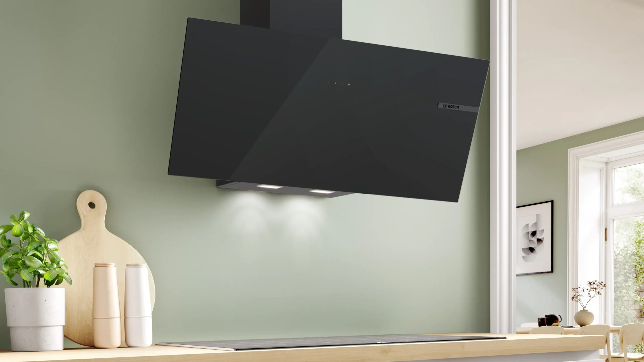 Serie 4 Wandschouwkap 90 cm zwart glas, Zwart