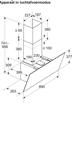 Serie 4 Wandschouwkap 90 cm zwart glas, Zwart