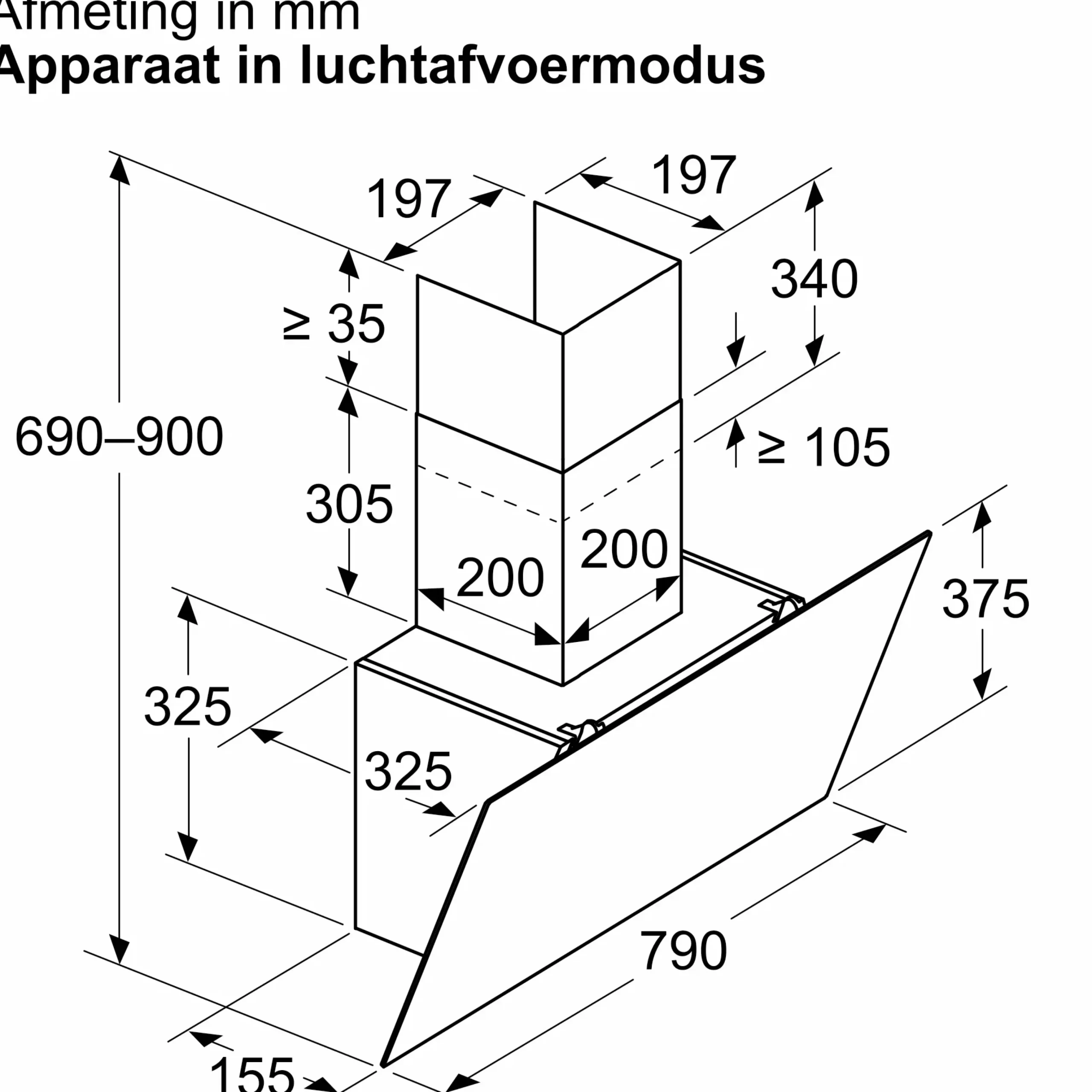 Serie 2 Wandschouwkap 80 cm zwart glas, Zwart