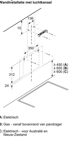 Serie 2 Wandschouwkap 60 cm zwart glas, Zwart