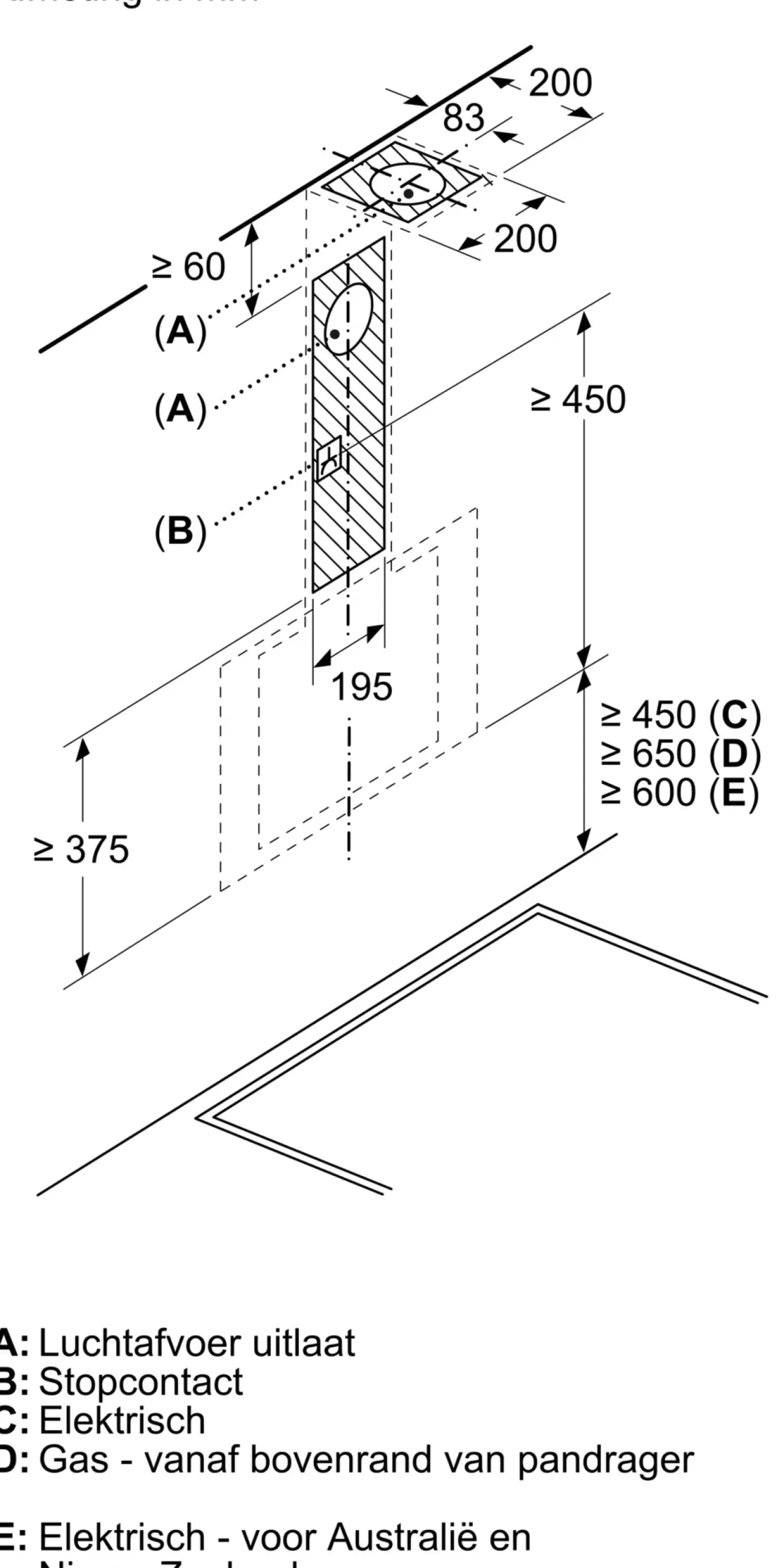 Serie 2 Wandschouwkap 60 cm zwart glas, Zwart
