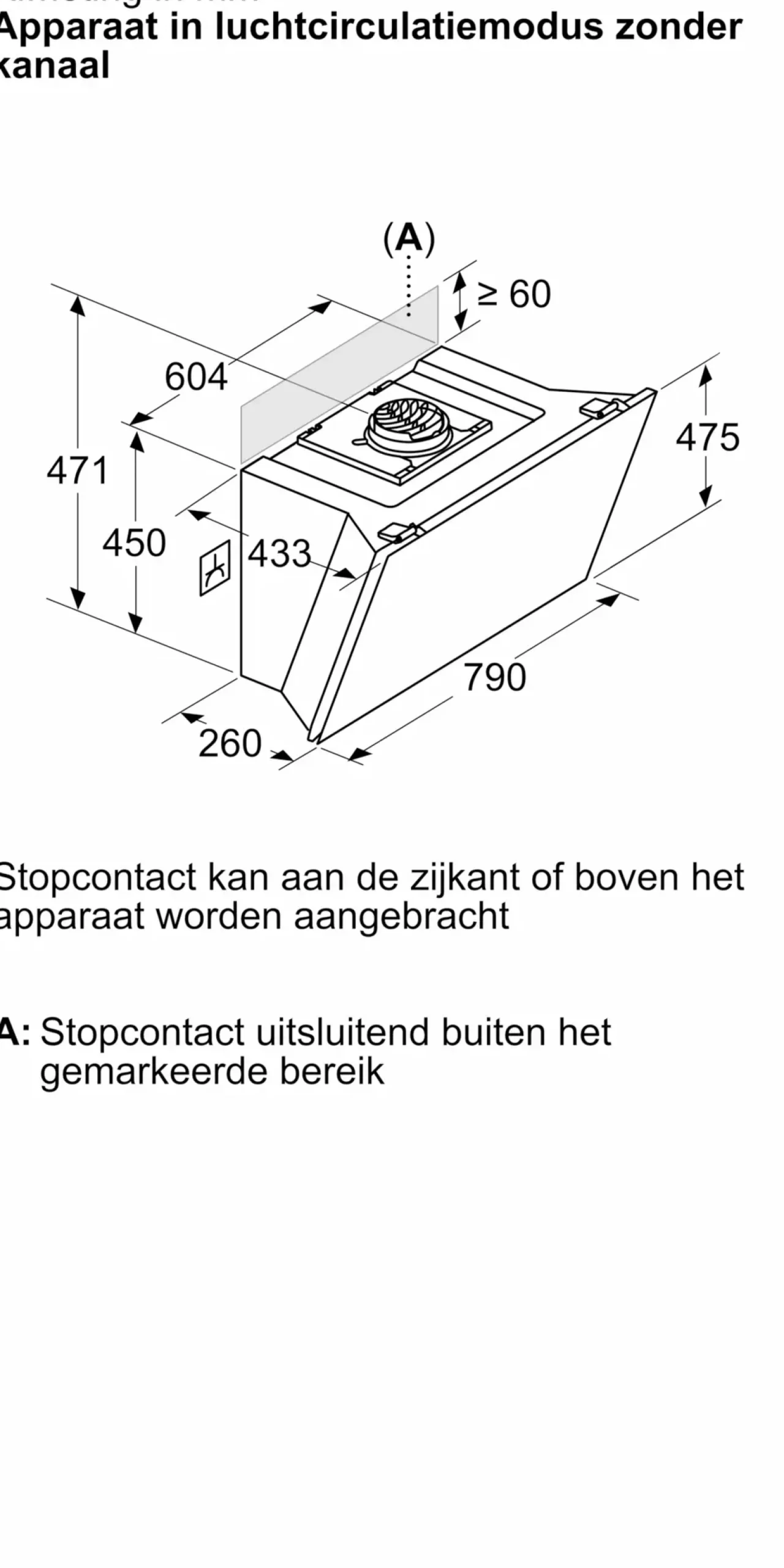 Serie 8 Wandschouwkap 80 cm zwart glas, Zwart