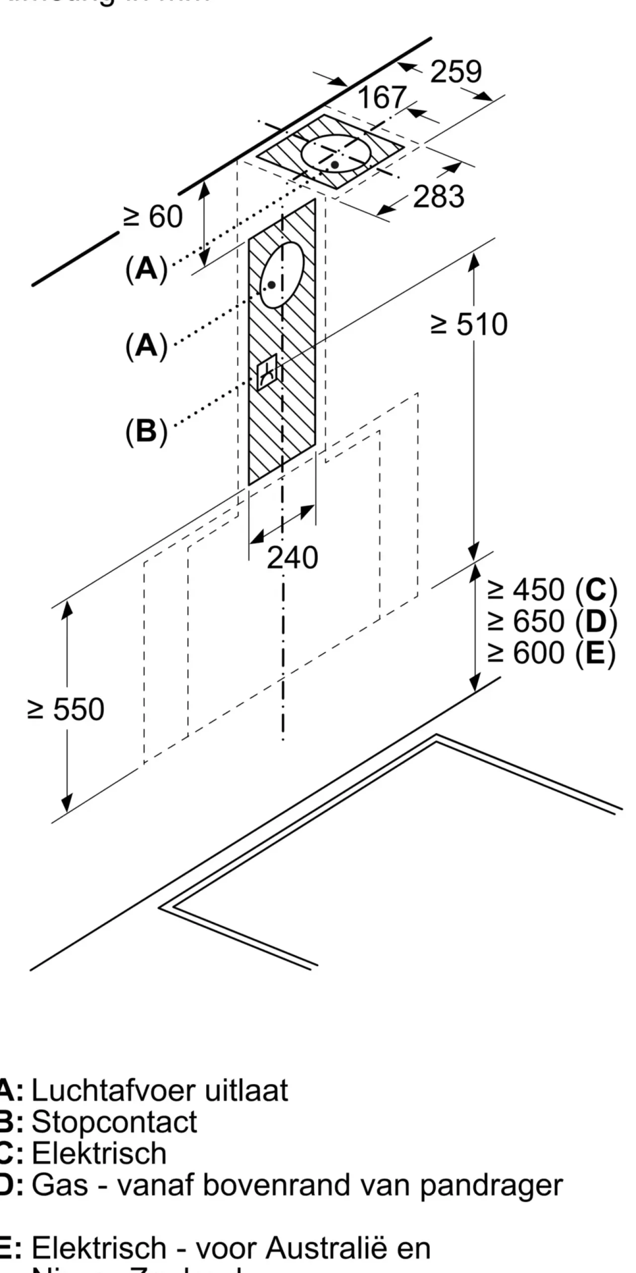 Serie 8 Wandschouwkap 80 cm zwart glas, Zwart