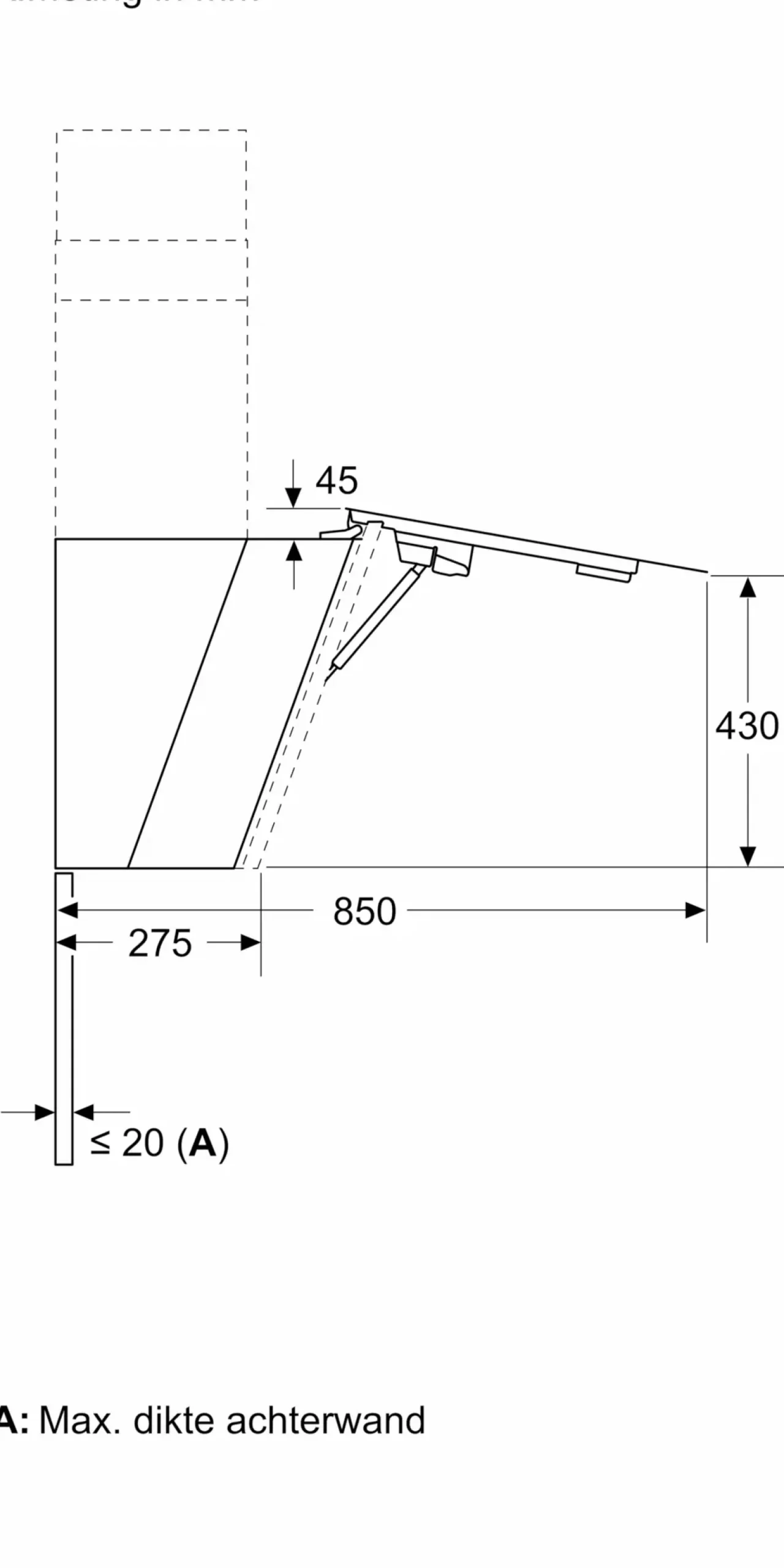 Serie 8 Wandschouwkap 90 cm zwart glas, Zwart