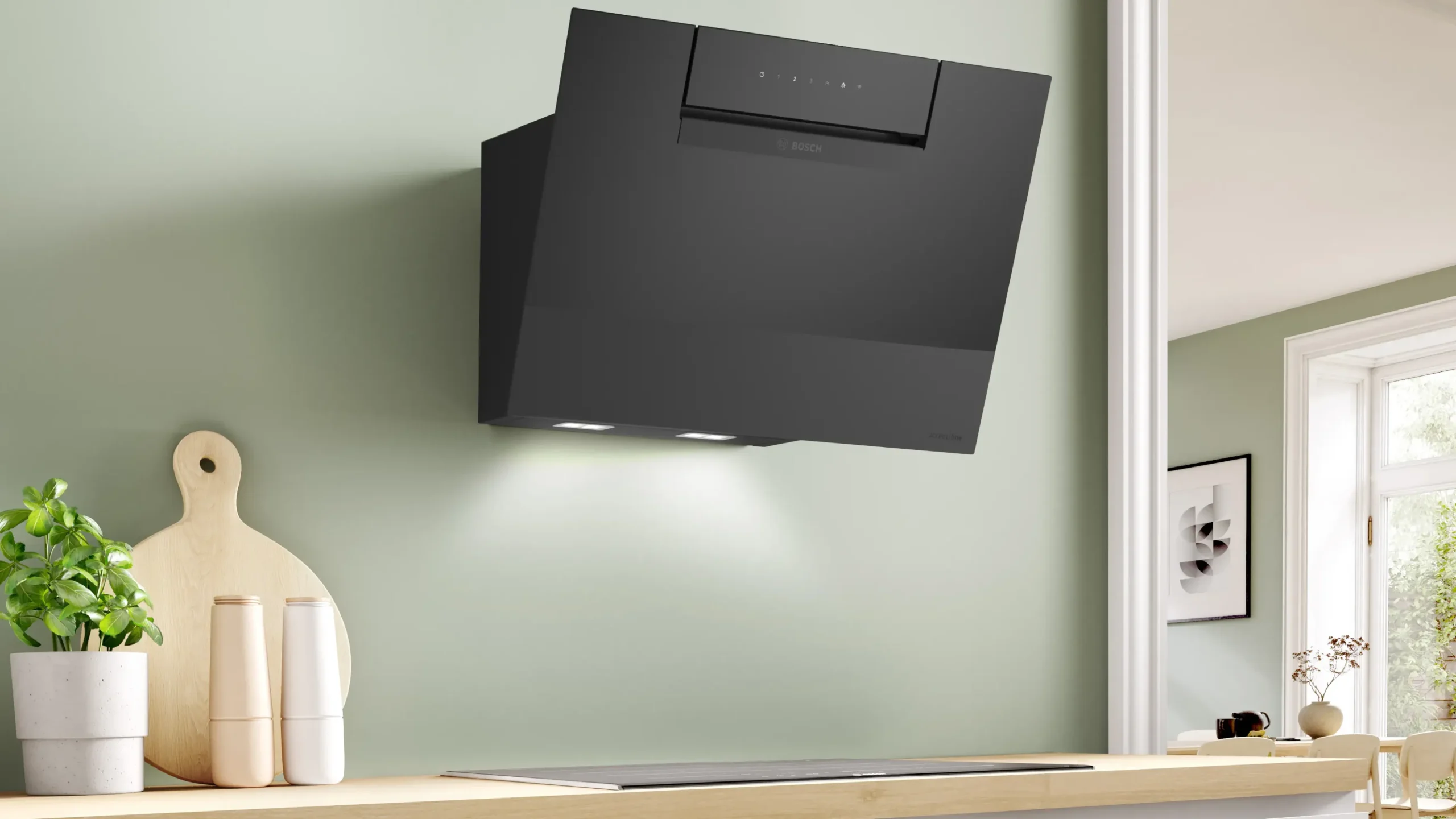 Serie 4 Wandschouwkap 60 cm zwart glas, Zwart