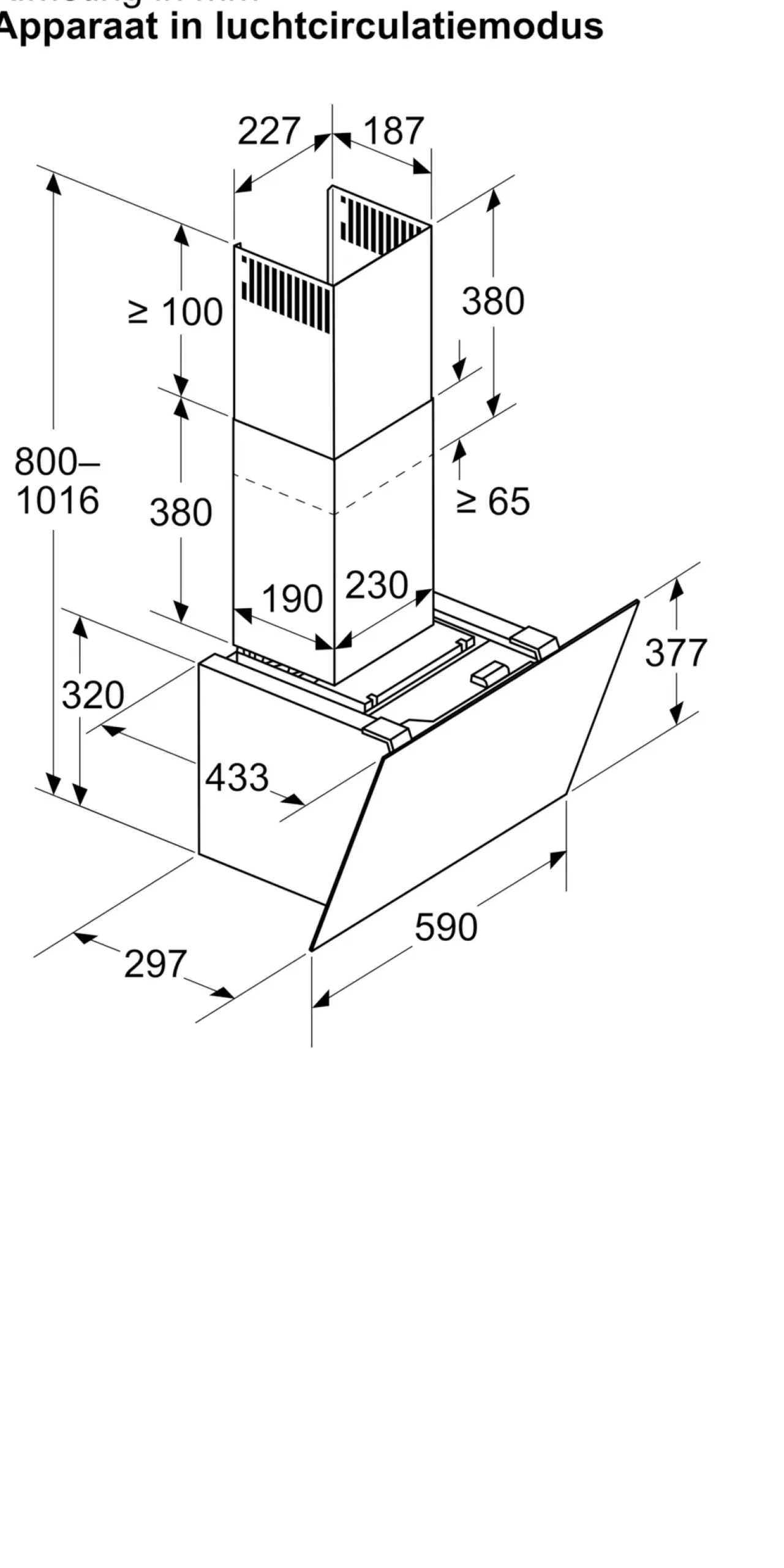 Serie 6 Wandschouwkap 60 cm zwart glas, Zwart