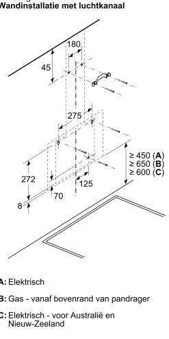 Serie 6 Wandschouwkap 60 cm zwart glas, Zwart