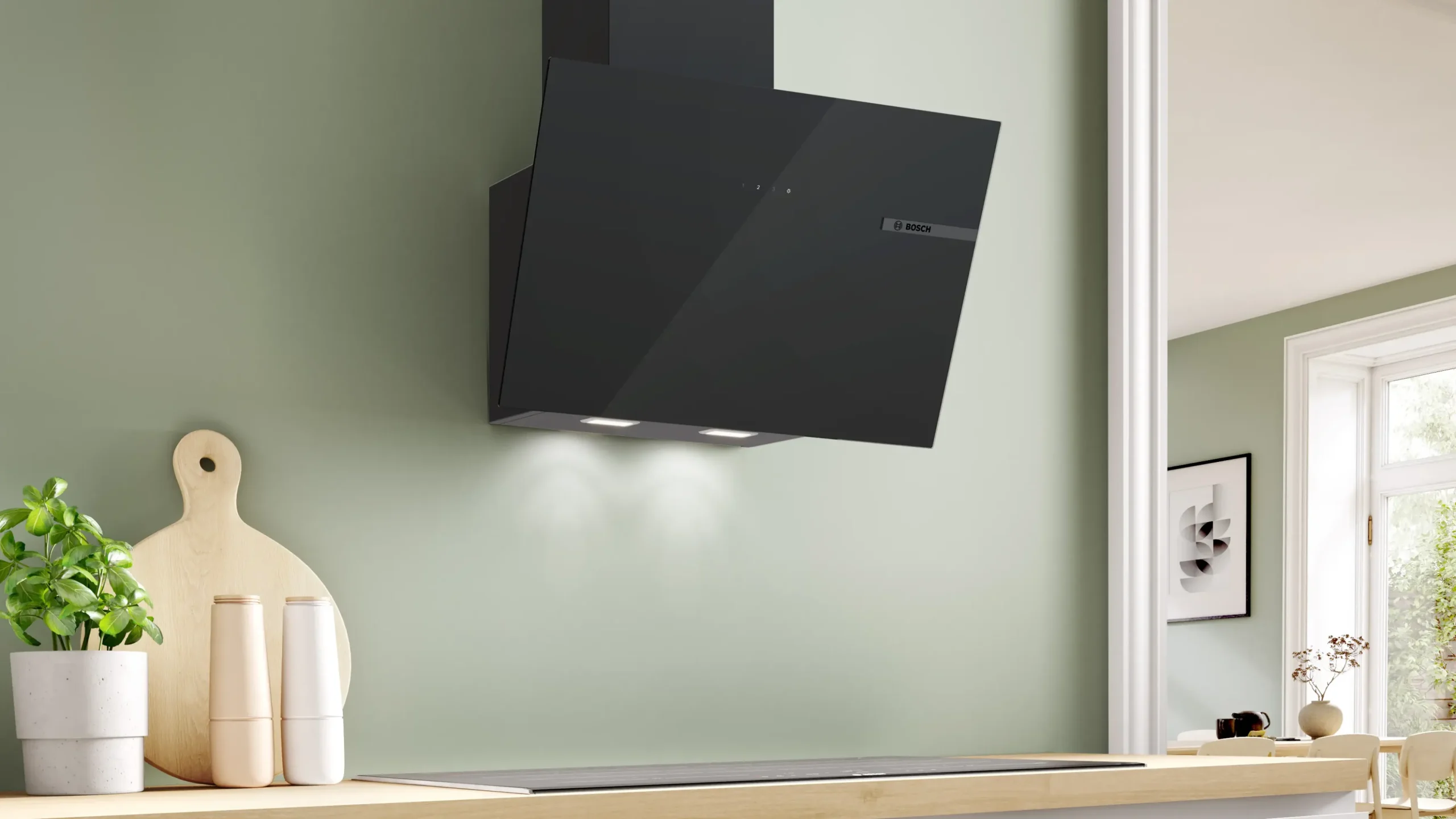 Serie 4 Wandschouwkap 60 cm zwart glas, Zwart