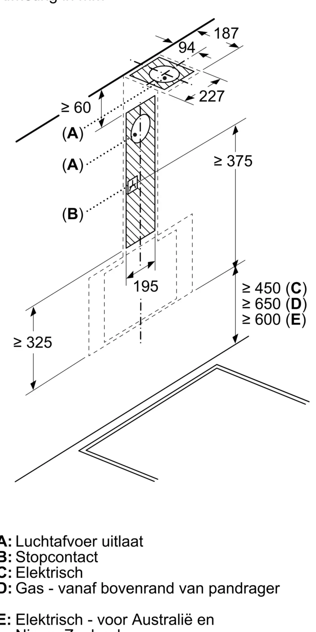 Serie 4 Wandschouwkap 60 cm zwart glas, Zwart