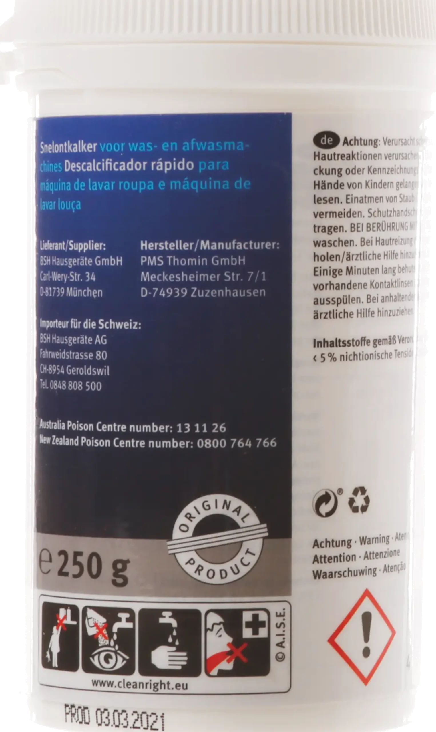 00312265 Set met reinigingsmiddel en snelontkalker voor wasmachines